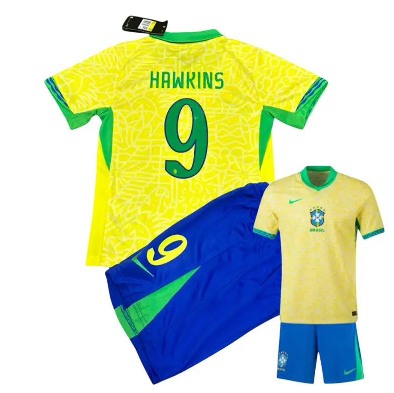 Conjunto Infantil Seleção Brasil 2024/25 Home - #9 HAWKINS - Tamanho 20 (4-5 anos)