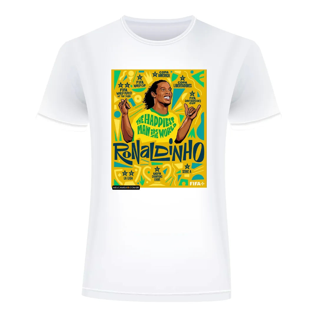 Camiseta MC10 Brasil Dinho Arte Branca 100% Algodão 30.1